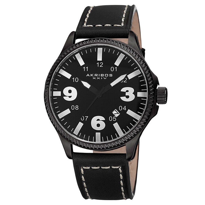 Akribos Xxiv Trek Black Dial Black Leather Men's Watch AK833WT