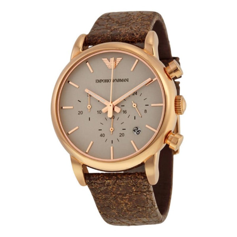 EMPORIO ARMANI Classic Brown Leather Brown Dial Quartz Watch for Gents- EMPORIO ARMANI AR1809