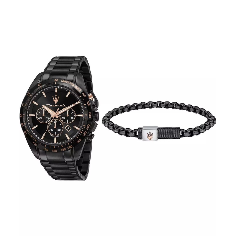 Maserati Traguardo Men's Black Chronograph Watch Bracelet Set R8873612050