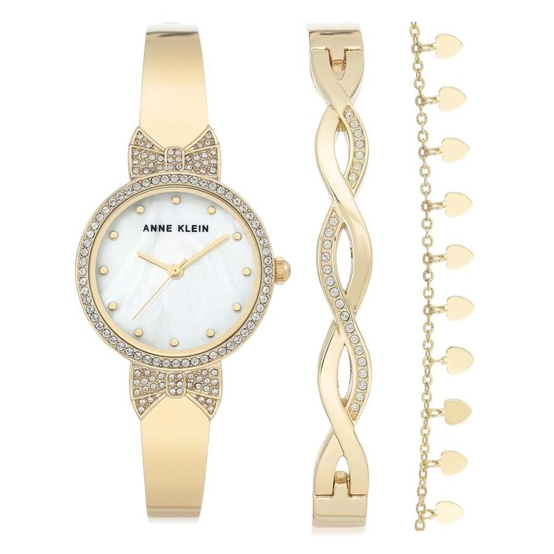 Anne Klein Mother of Pearl Dial Quartz Ladies Watch and Bracelet Set AK/3362GBST