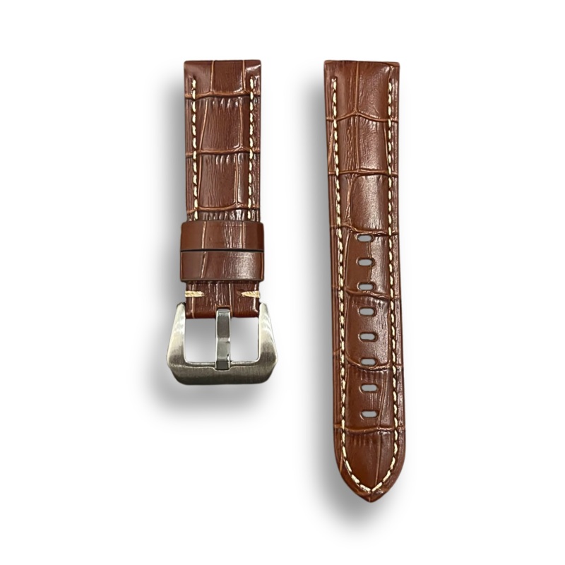 Cavern Crocodile Texture Stitched Brown Leather Watch Strap | 22MM