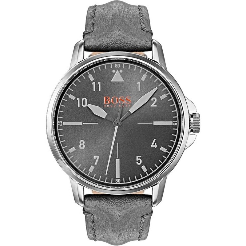 Hugo Boss Chicago Analogue Quartz Gray Leather Strap Men's Watch 1550061 42 Black Stainless Steel