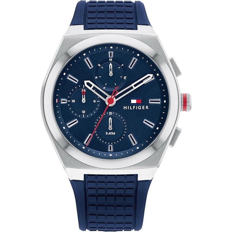 Tommy Hilfiger 1791899 Blue Silicone Strap Quartz Watch Men's 44 Blue Stainless Steel