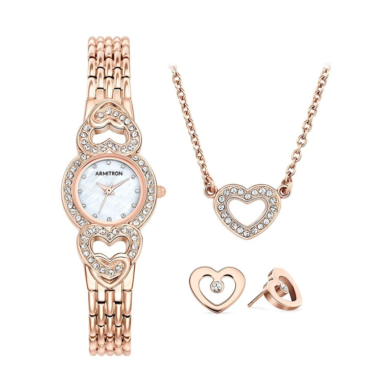Armitron 75/5650MPRGST Genuine Crystal Accented Women's Bracelet Watch and Jewelry Set 22 White Stainless Steel