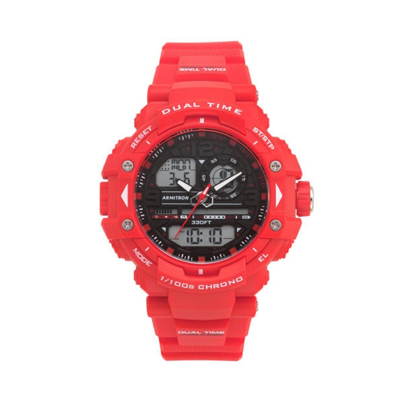Armitron 20/5062RDB Dual Sports Chronograph Analogue-Digital Red Resin trap Men's Watch 50 Grey Silicone