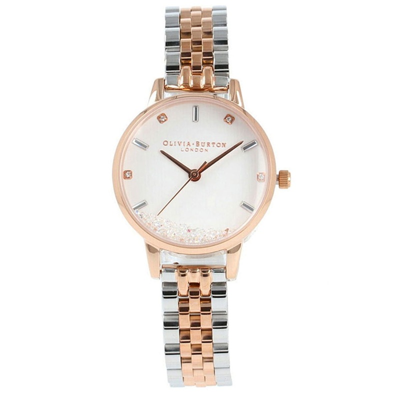 OLIVIA BURTON OB16EX134 White and stone Dial stainless steel two tone Women's Watch 30 White Stainless Steel
