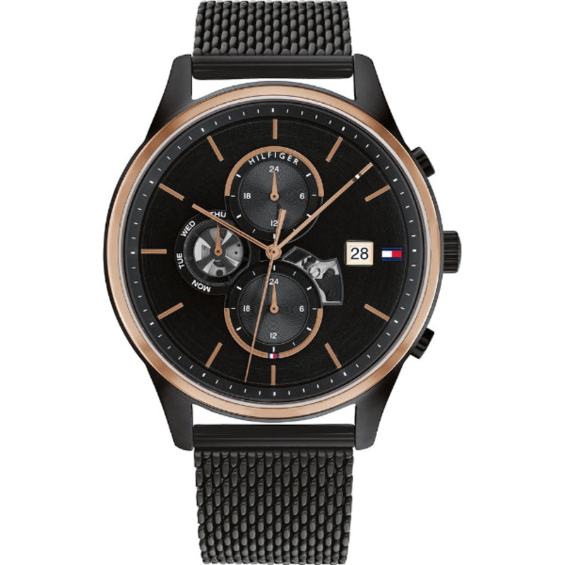 Tommy Hilfiger Weston Black Mesh Bracelet Black Dial Chronograph Quartz Watch for Gents - 1710505