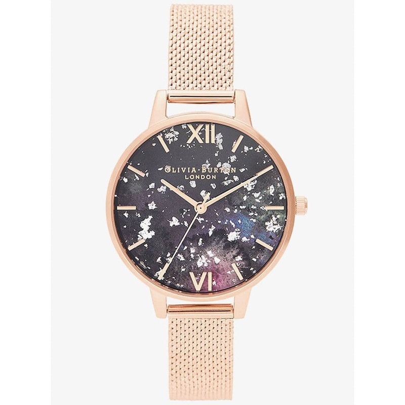 OLIVIA BURTON OB16GD33 Celestial Black Dial Rose Gold Boucle Women's Mesh Watch 34 White Stainless Steel