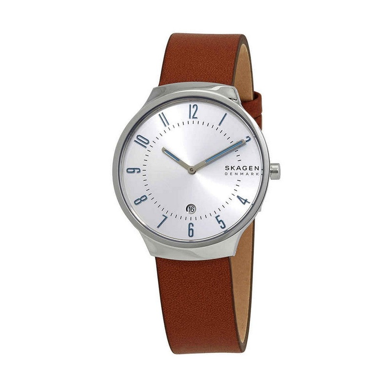 SKAGEN SKW6522 Grenen Quartz White Dial Brown Leather Men's Watch 38 White Stainless Steel
