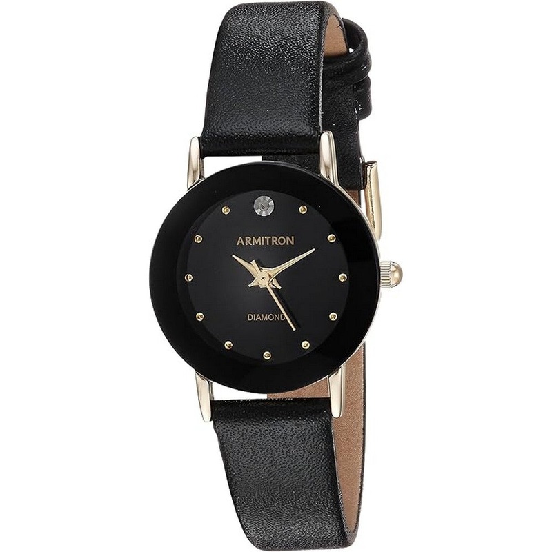 Armitron 75/2447  Diamond Accented Leather Strap Women's Watch 24 Black Stainless Steel
