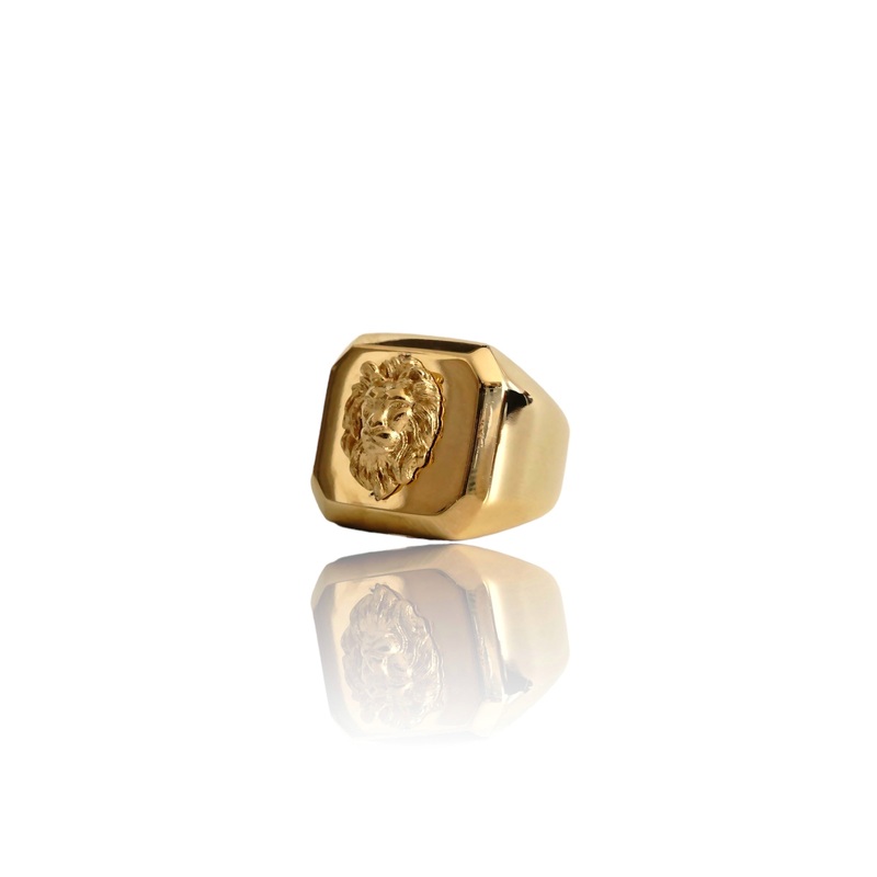 Big Daddy Lion Signet Square Gold Ring 8