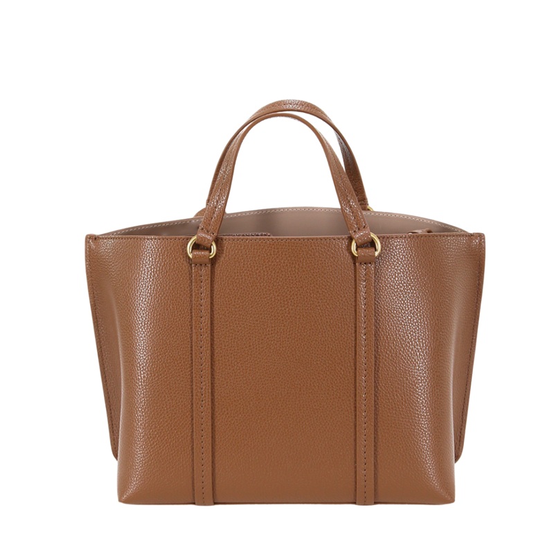 PINKO Carrie Shopper Classic Tote  Brown Grained Calfskin Leather
