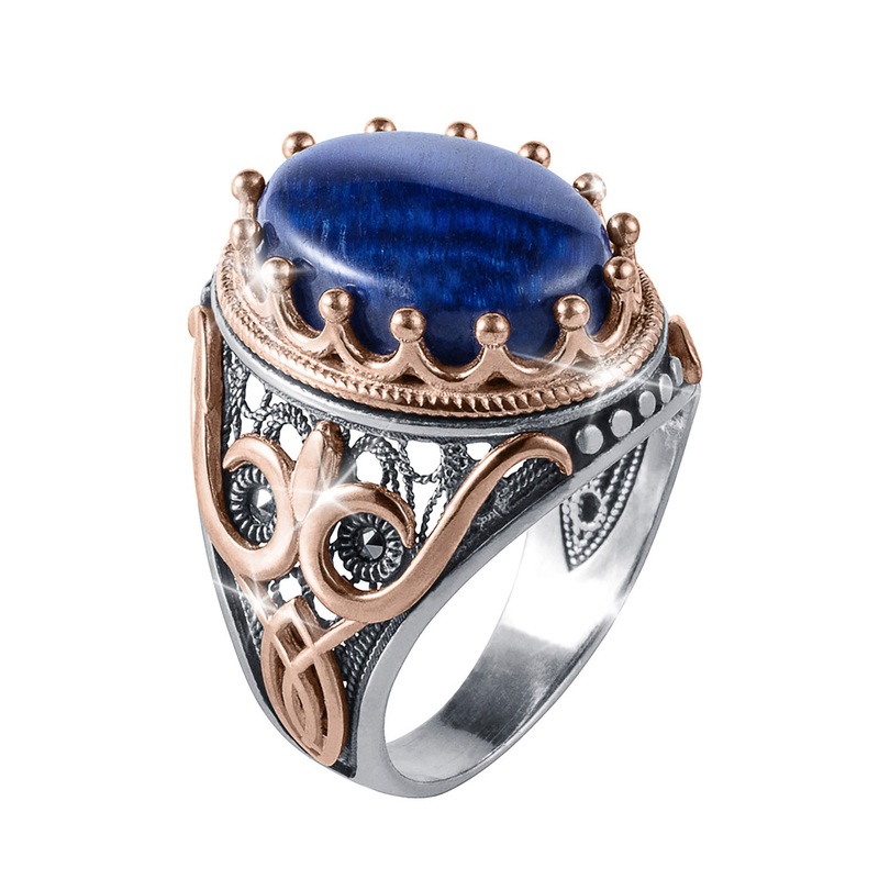 Regalia Blue Tiger's Eye Men's Ring 9