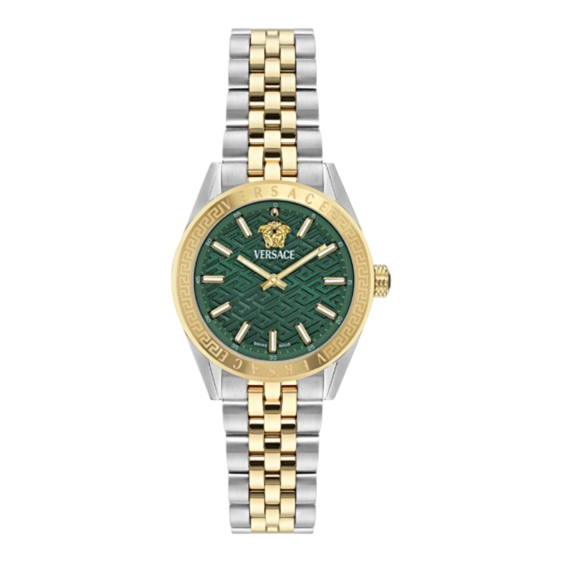 Versace V-Code Two-tone Stainless Steel Green Dial Quartz Watch for Ladies - VE8I00424