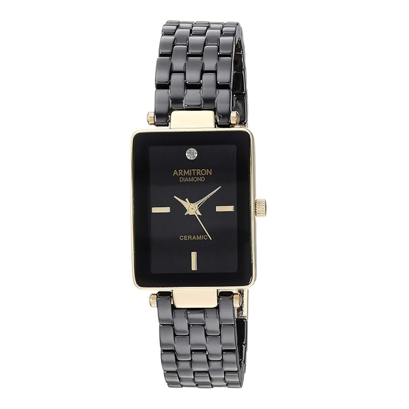 Armitron Women's 75/5613 Diamond-Accented Ceramic Bracelet Watch 22 Black Metal