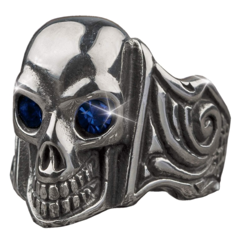 Ole Blue Eyes Steel Skull Ring 9