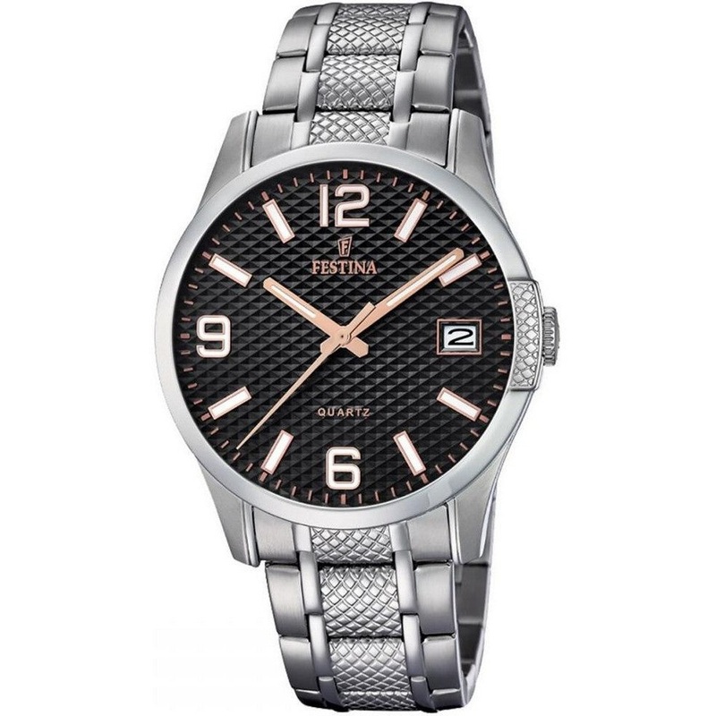 FESTINA F16981/3  Analogue Quartz Classic Black Dial Stainless Steel Strap Men's Watch 42 Black Stainless Steel