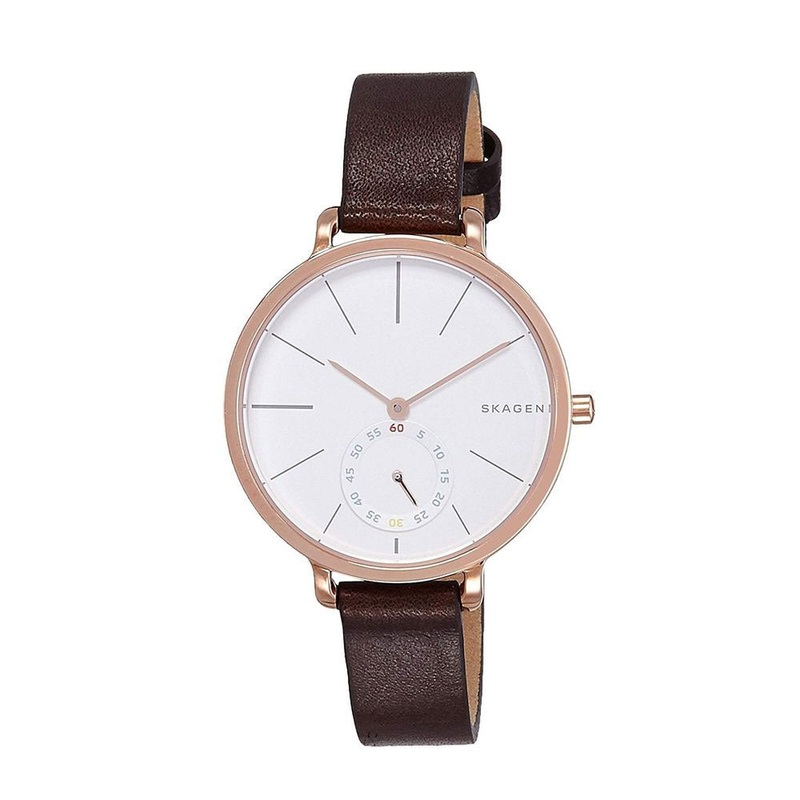 SKAGEN SKW2356 Hagen White Dial Brown Leather Women's Watch 34 White Stainless Steel