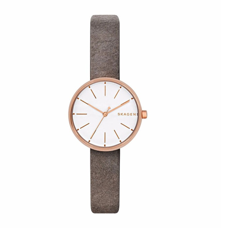 SKAGEN SKW2644 Signatur White Dial Gray Leather Women's Watch 30 White Stainless Steel