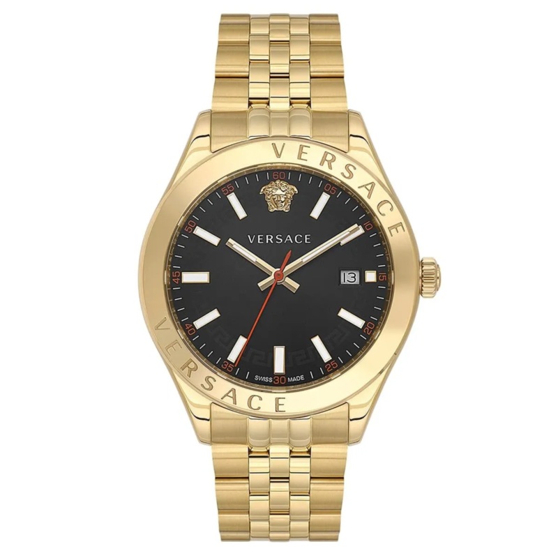 Versace Hellenyium Gold Stainless Steel Black Dial Quartz Watch for Gents - VEVK01221
