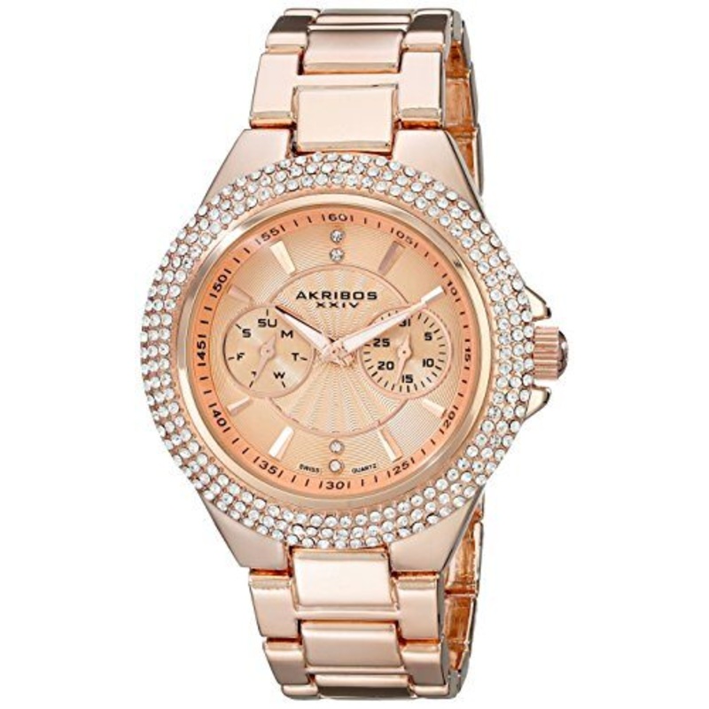 Akribos Xxiv Rose Gold Dial Multi-function Quartz Ladies Watch AK789RG