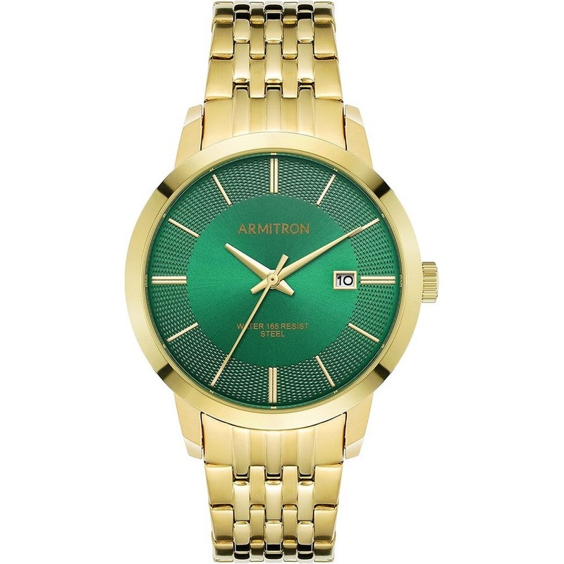 Armitron Men's Date Function Bracelet Watch 20/5478GNGP Gold/Green 40 Green Stainless Steel