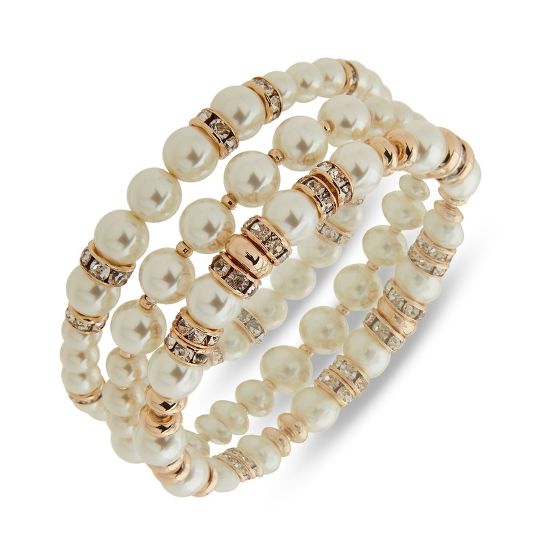 ANNE KLEIN 01B00798BR White/Crystal White/Crystal Gold, Pearl, Crystal Bracelet Set