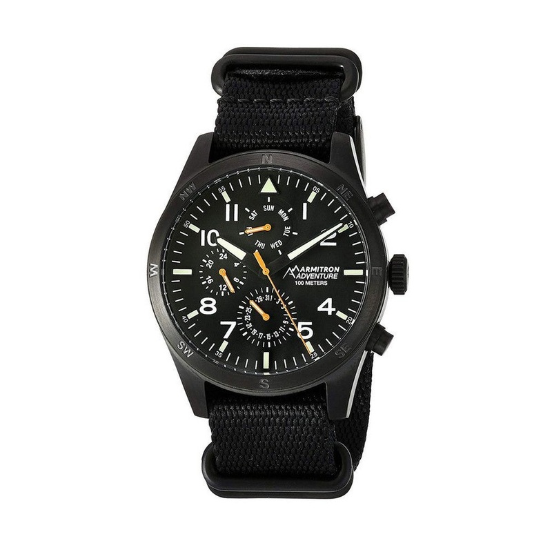 Armitron AD/1004BKTIBK Adventurer Bold Multi-Function Dial Black Nylon Strap Men's Watch 44 Black Stainless Steel
