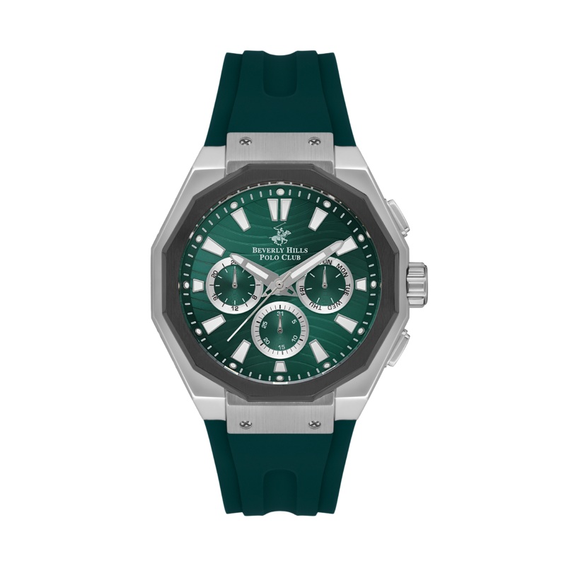 BEVERLY HILLS POLO CLUB Mens Green Chronograph Silicone Watch  BP3557X.375