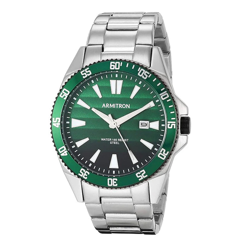 Armitron 20/5409GNSV Diamond Dial Bracelet Men's Watch 41 Green Stainless Steel