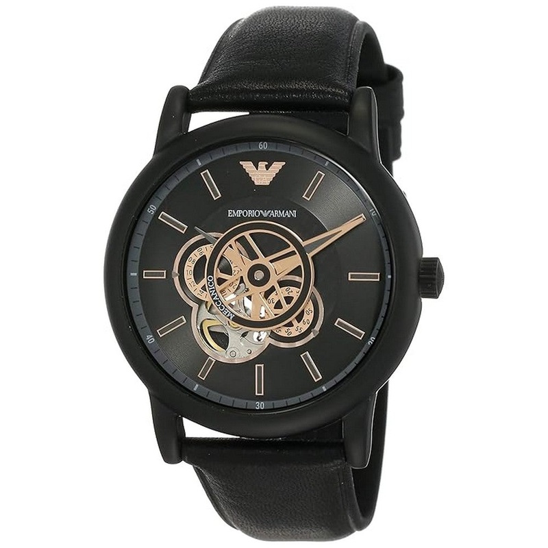 Emporio Armani AR60012 Automatic Self-Winding Dress Watch with Stainless Steel Or Leather Band 43 Black Stainless Steel