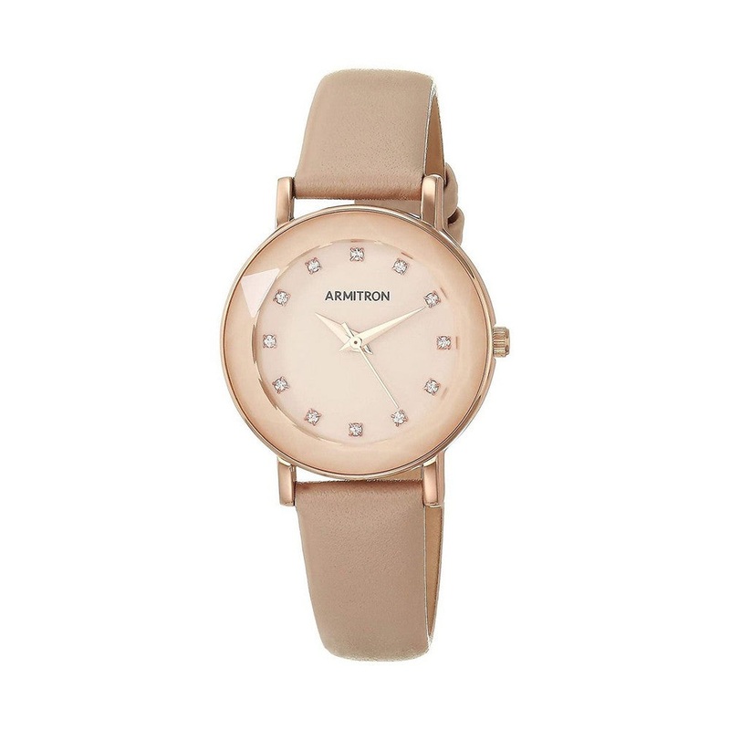 Armitron 75/5778BHRGBH Genuine Crystal Accented Gold-Tone and Blush Pink Leather Strap Women's Watch 29 Pink Stainless Steel