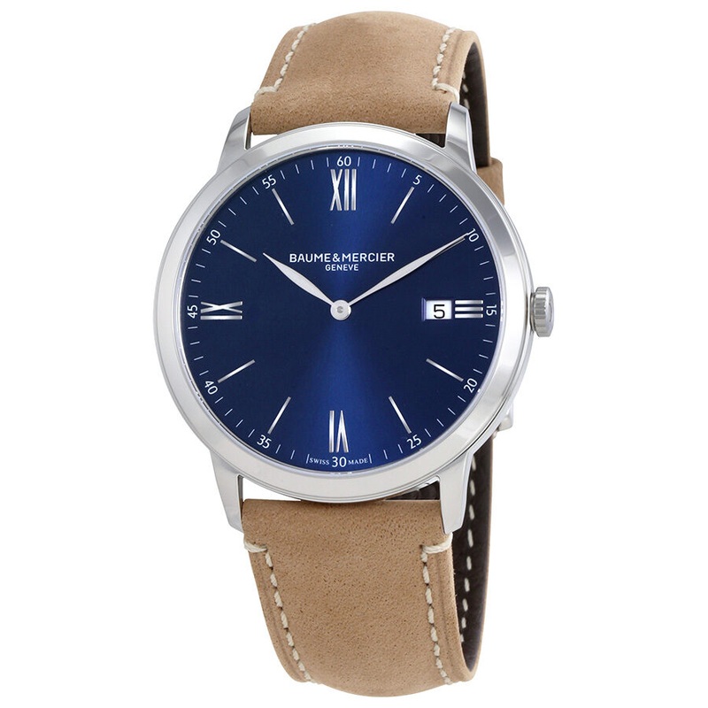 Baume et Mercier Classima Blue Dial Brown Leather 40mm Men's Watch 10385
