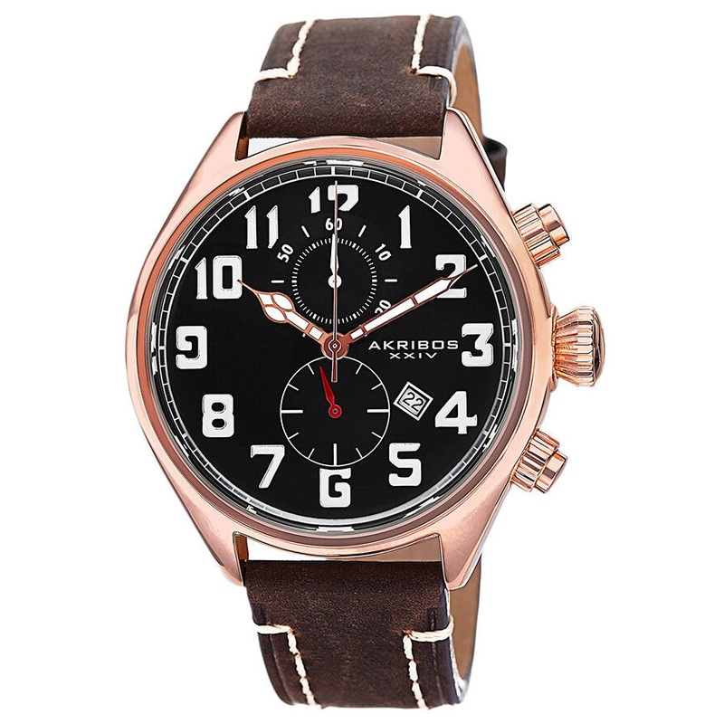 Akribos Xxiv Essential Chronograph Black Dial Brown Leather Men's  Watch AK706RG