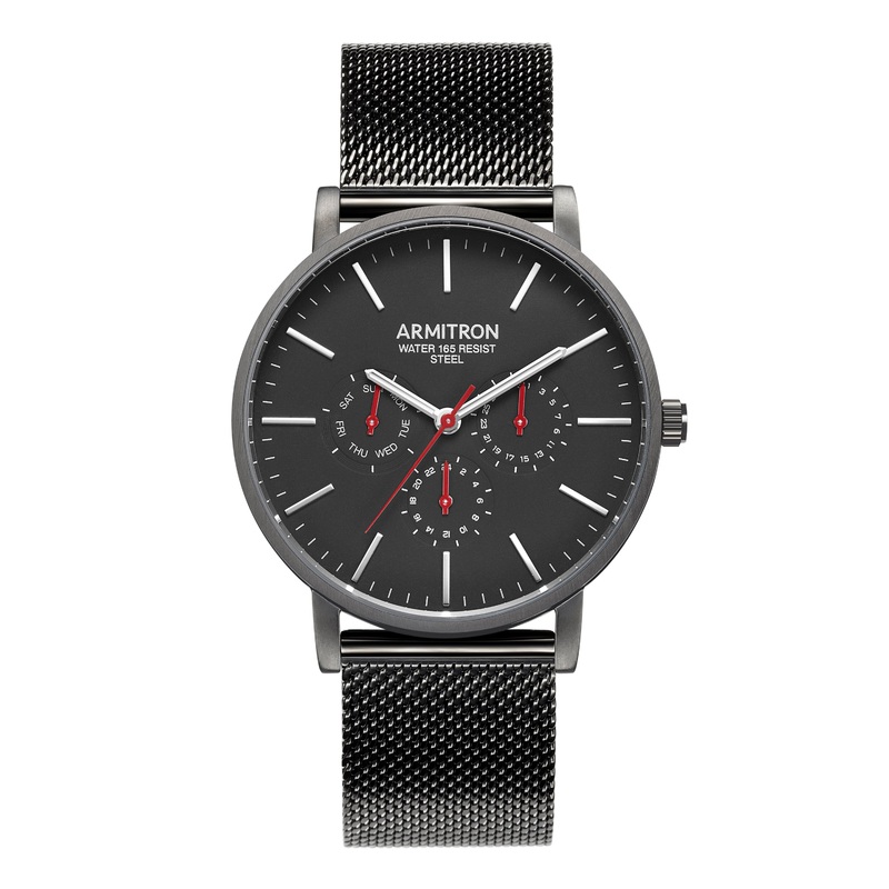 Armitron 20/5300BKTI Multi-Function Dial Black Men's Mesh Bracelet Watch 40 Black Stainless Steel