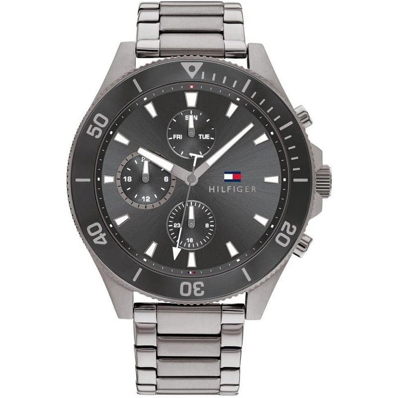 Tommy Hilfiger 1791918 Multi-Function Stainless Steel Wrist Watch For Men 46 Grey Stainless Steel