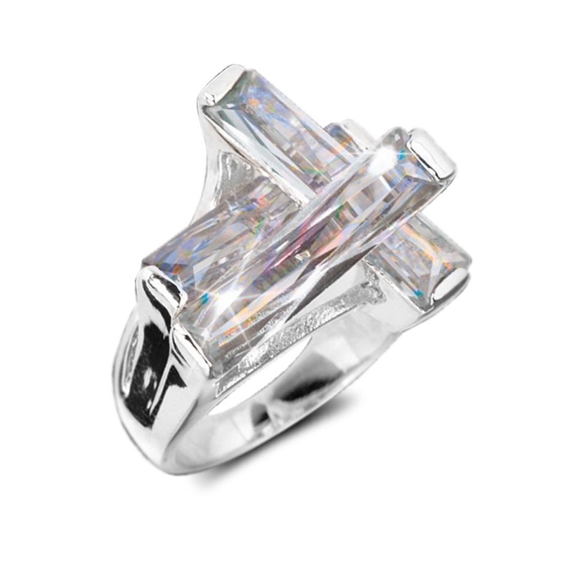 Contemporary Cross Ring Clear 5