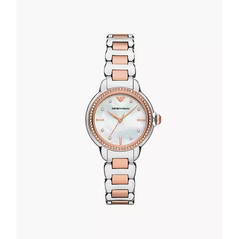 Emporio Armani AR11569 Watch 43 mm Mother-of-pearl dial Stainless steel case, leather strap