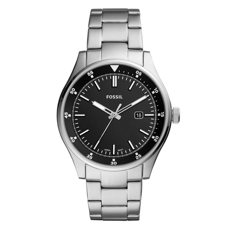 Fossil FS5530 Belmar Three-Hand Date Stainless Steel Watch 44 Black Stainless Steel