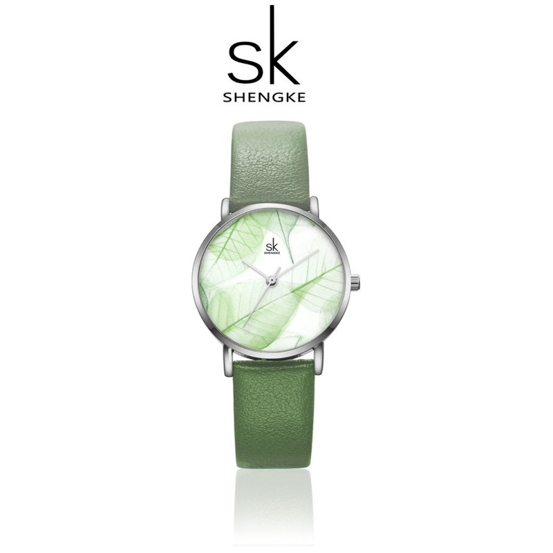 SHENGKE women's watch with elegant steppe green leather strap - 11K0108L01SK - Genuine