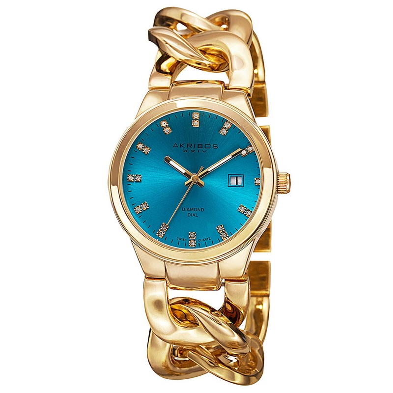 Akribos Xxiv Turquoise Dial Gold-tone Base metal Ladies Watch AK759YGTQ