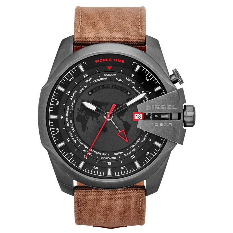 DIESEL DZ4306 Mega Chief GMT Black Dial Men's Watch 50 Black Stainless Steel