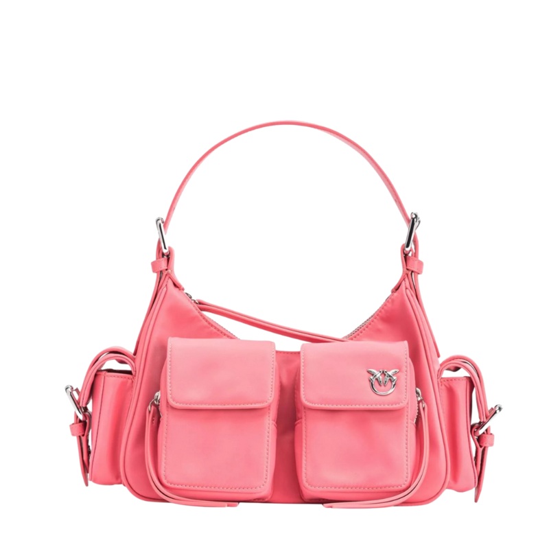 PINKO Cargo Multipocket Shoulder Bag  Pink Recycled Nylon