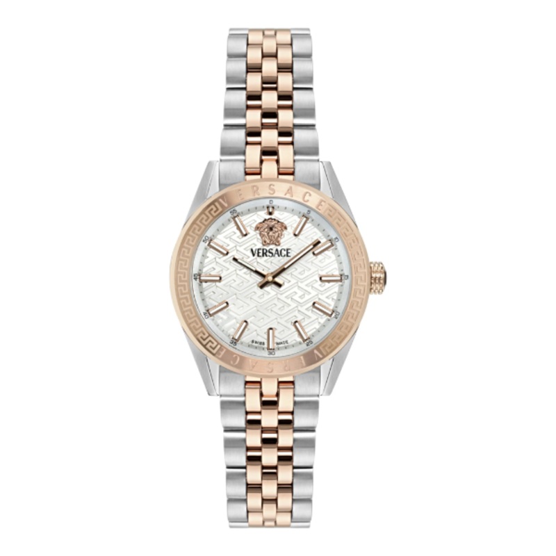 Versace V-Code Two-tone Stainless Steel White Dial Quartz Watch for Ladies - VE8I00624