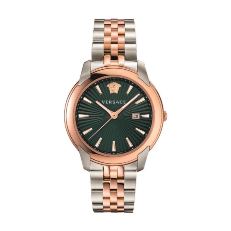 Versace V-Urban Two-tone Stainless Steel Green Dial Quartz Watch for Gents - VELG 00619