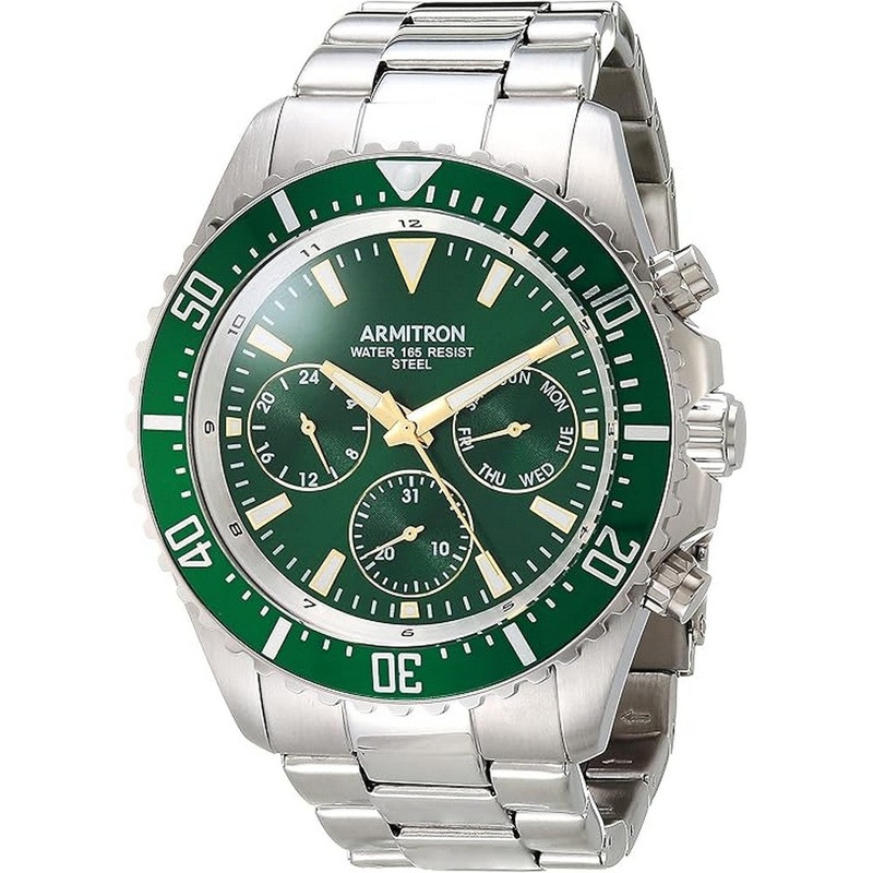Armitron Men's Multi-Function Bracelet Watch 20/5351GNSV 52 Green Stainless Steel