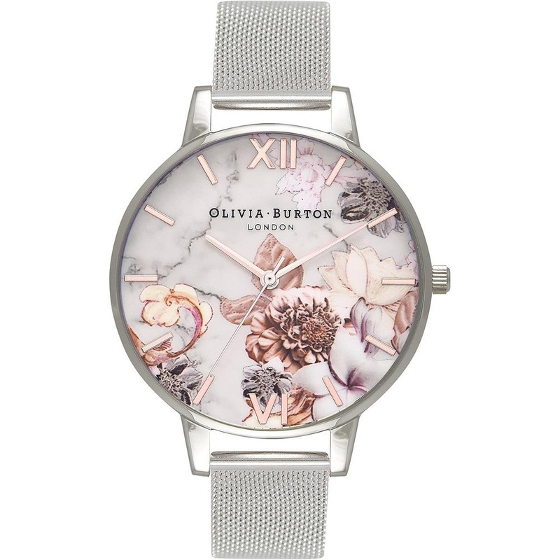 OLIVIA BURTON OB16CS10 Marble Floral White Dial Women's Watch 38 White Stainless Steel