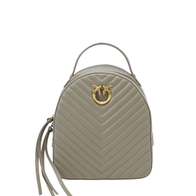 PINKO Love Click Quilted Backpack  Beige Nappa Leather