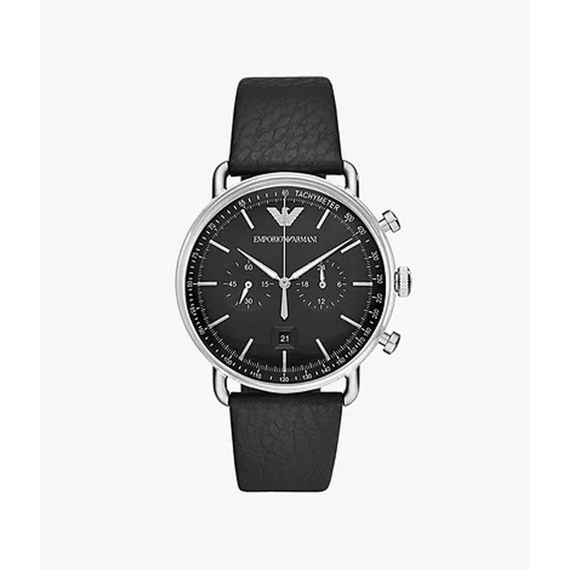 Emporio Armani AR11143 Watch 43 mm Black Stainless steel case, leather strap