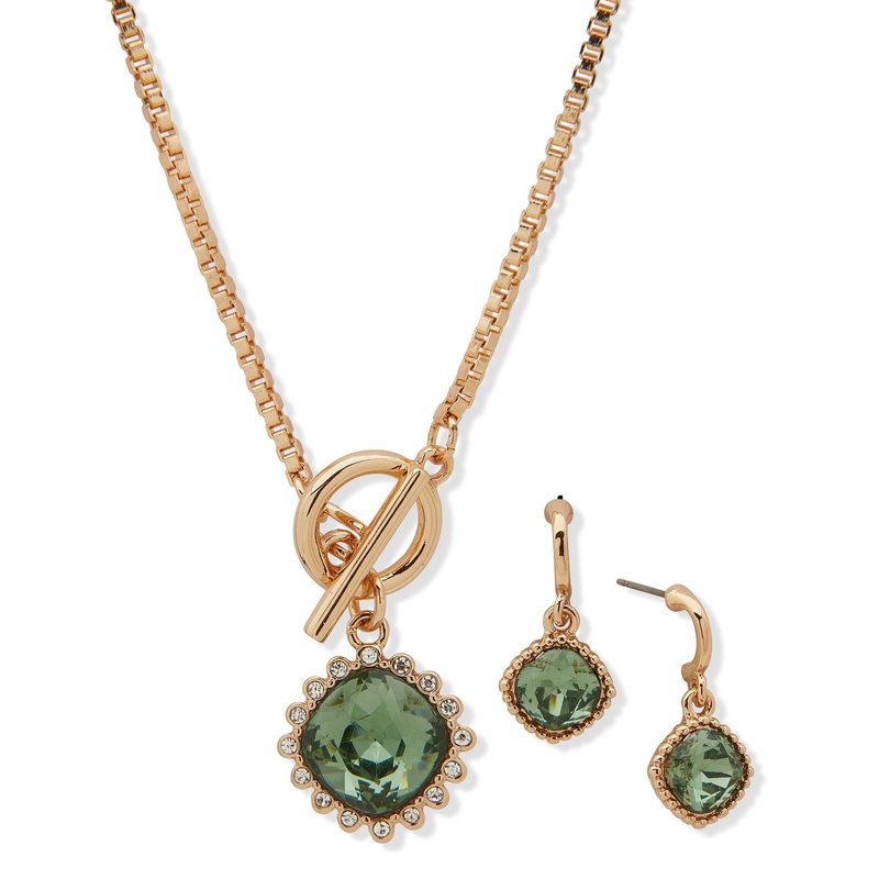 Nine West 19B00851 Necklace & Earrings Set Erinite Gold & Erinite Necklace & Earrings Set